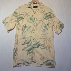 Caribbean Blues Hawaiian Shirt Mens M Yellow Tropical Rayon Button Front Pocket